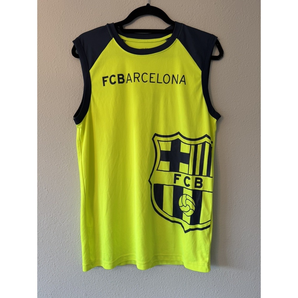 2018FC Barcelona Soccer Sleeveless Shirt Men's Sz M Hi lighter Yellow Sports EUC